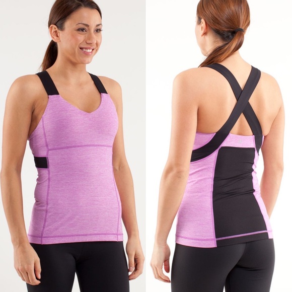 Lululemon Push Ur Limits Tank Top Red Coral Gray Size 6 Criss Cross Back Passion - Picture 16 of 16